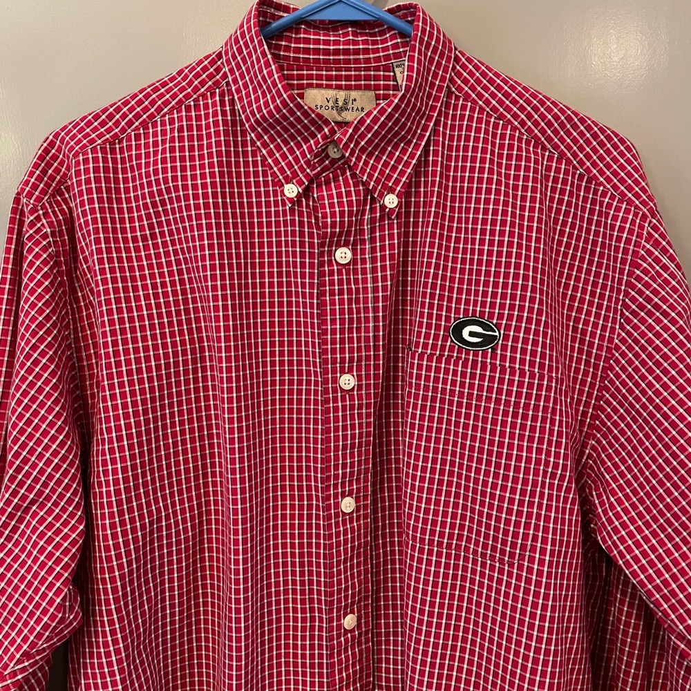 Vesi Sportswear Georgia Bulldogs Mens Medium Red Check Button Down Shirt NCAA
